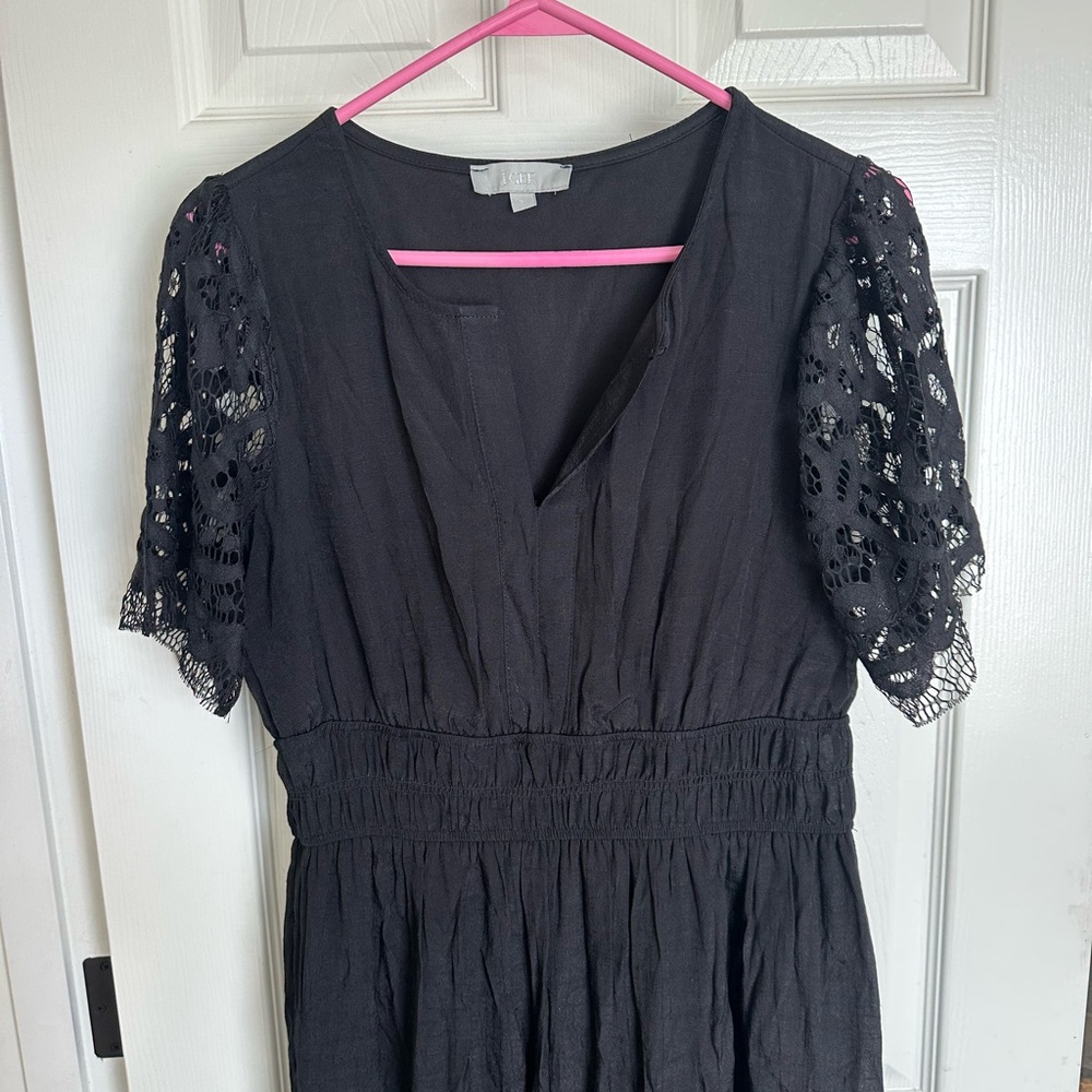 a new day Black Midi Dress with Lace Short Sleeves